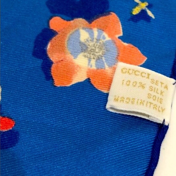 Gucci Silk Scarf with Blue and Orange Floral Design - Picture 3 of 4